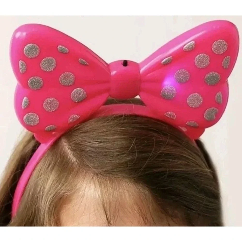 Disney Minnie Mouse Light Up Headband‎ PINK 3 Light Settings Silver Glitter New